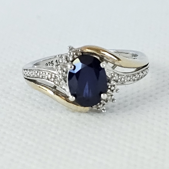 Vintage Genuine Blue Sapphire Ring in Sterling Silver & 10k Gold! Size 7 - Picture 8 of 8